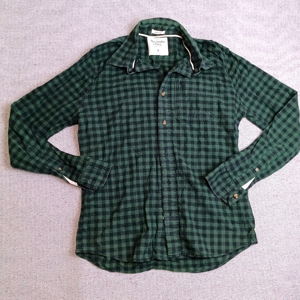 Abercrombie & Fitch Button Down Mens S Green Excellent Gingham Muscle Fit Shirt